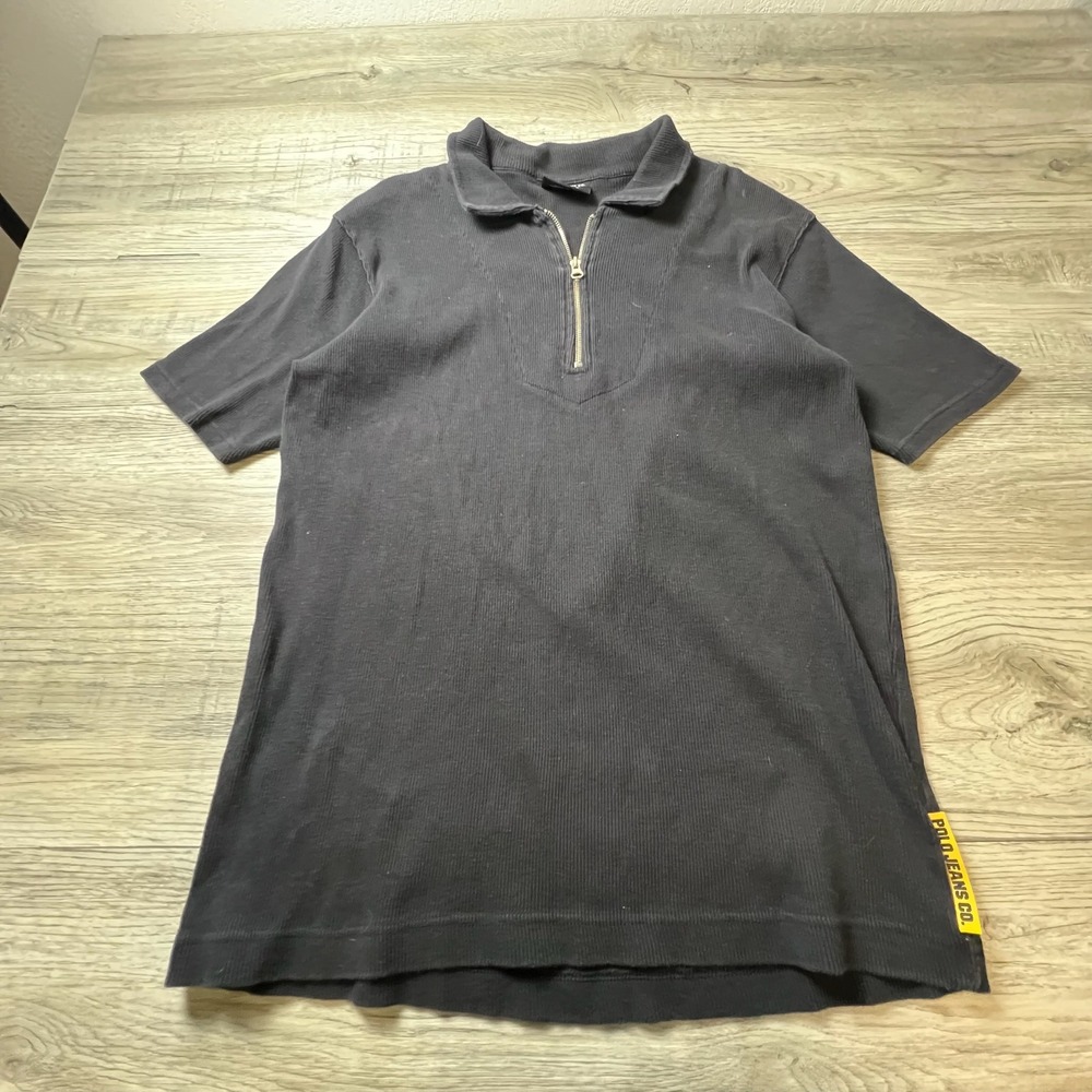 Polo Jeans Co Ralph Lauren Polo Shirt Mens L Black Quarter Zip Ribbed Vintage